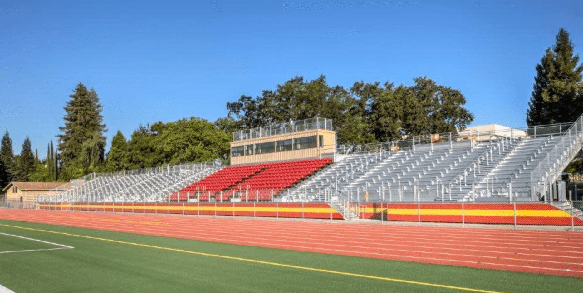 Empty stadium bleachers at Jesuit High School.
